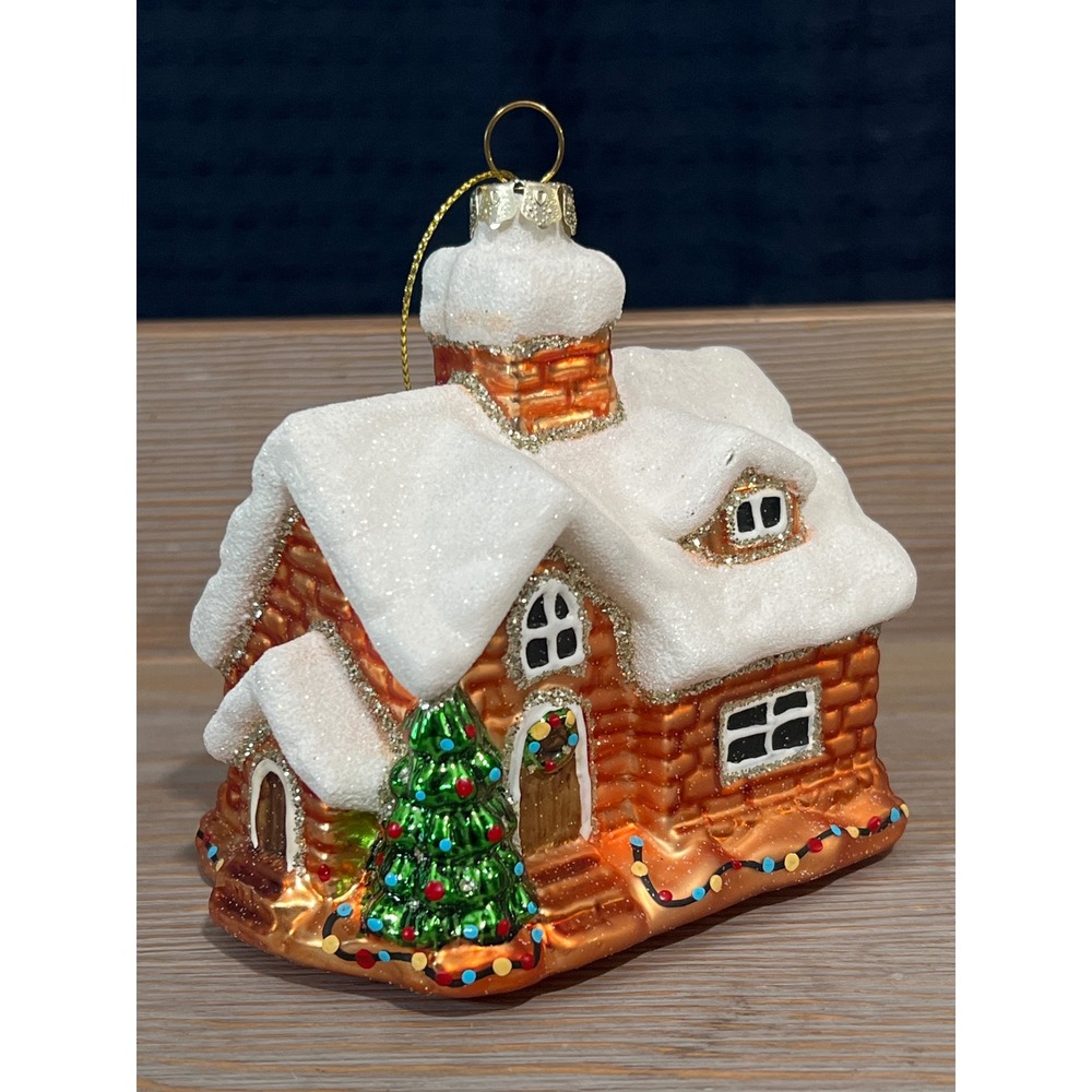 Glass Christmas Ornament Snow Covered House Village Holiday Decor